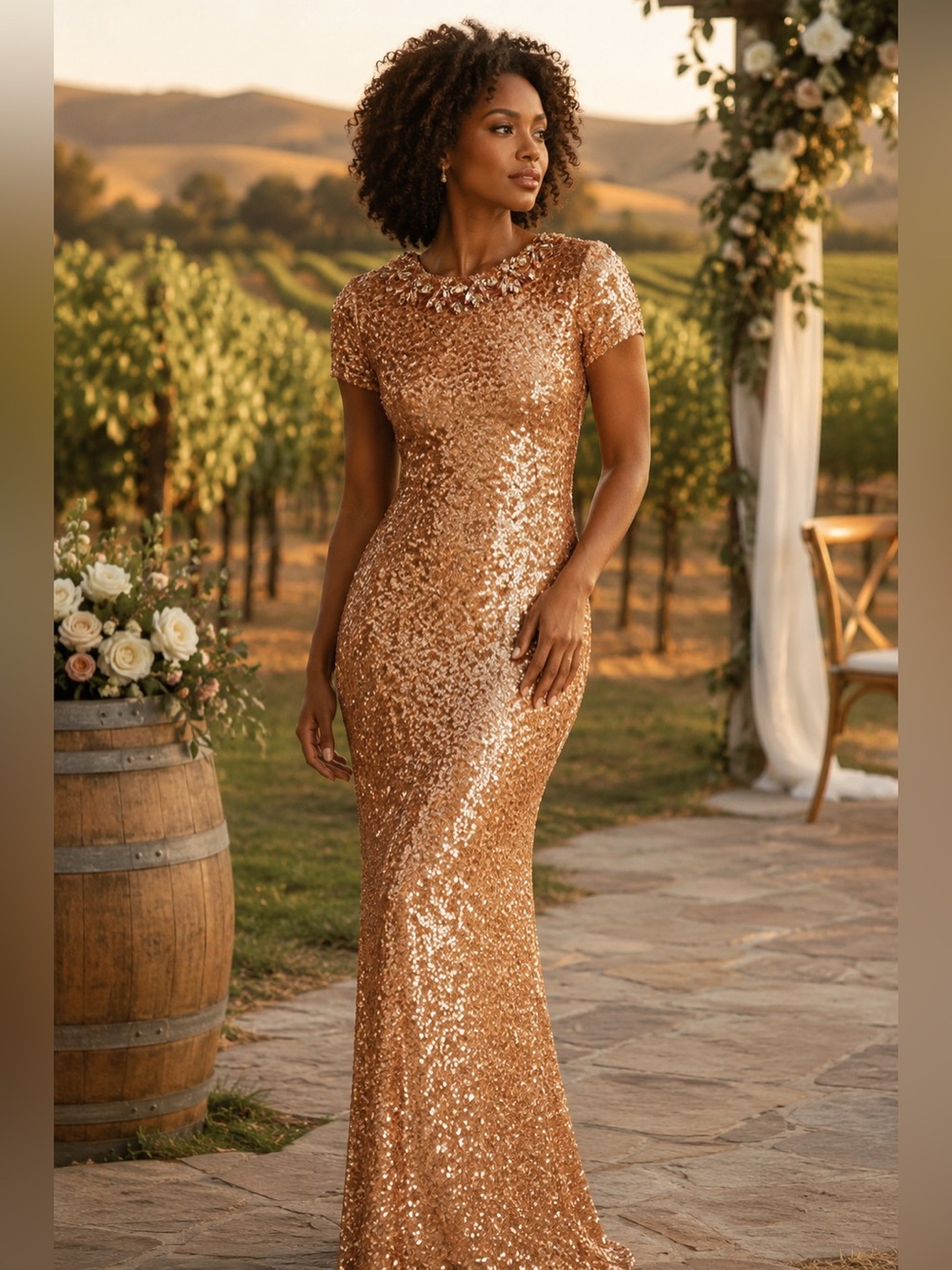 Sachin + Babi Sequined Formal Gown Size 2 Elegant Gold Column Gown Rhinestones - Picture 3 of 11